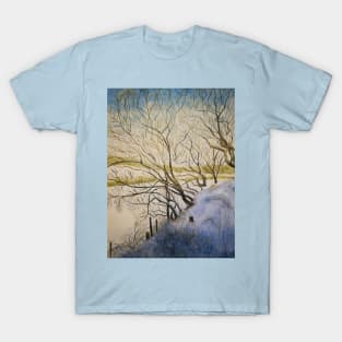 Trees in winter landscape watercolour painting T-Shirt